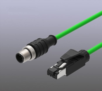 M12 connector to RJ45 CAT5e Ethernet patch cable